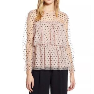 Tiered Polka Dot Layered Blouse - blush/dusty Pink